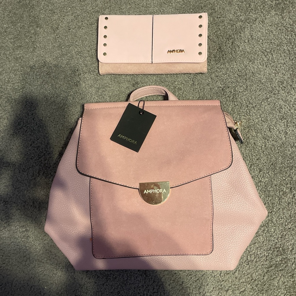 Amphora Pink Backpack and Wallet Set